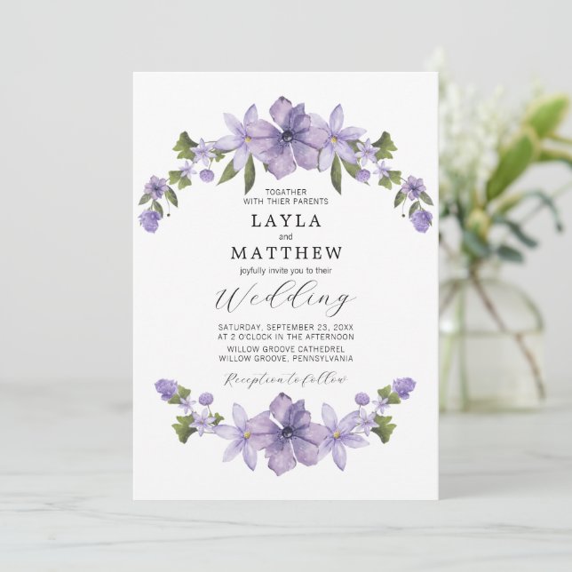 Invitation Lavande Botanique Floral Élégant Mariage (Debout devant)