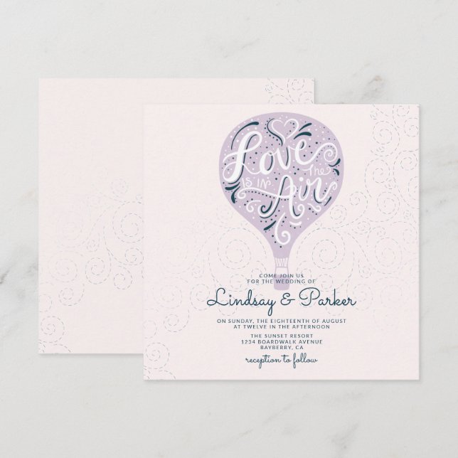 Invitation Lavande d'amour à la main Carré Mariage violet (Devant / Derrière)