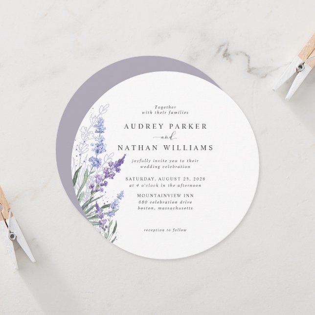 Invitation Lavande d'aquarelle romantique Mariage floral (Devant/Arrière en situation)