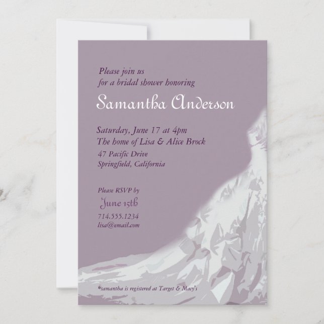 Invitation Lavande de Fête de la mariée : robe de mariée (Devant)