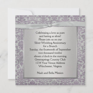 Invitation Lavande et Argent Damas 25ème anniversaire Mariage