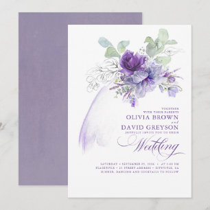 Invitation Lavande et Argent Elégant Mariage Boho moderne