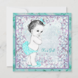 Invitation Lavande et Baby shower bleu Turquoise