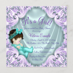 Invitation Lavande et Baby shower Turquoise