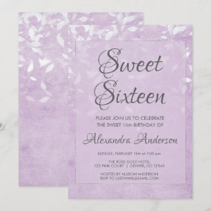 Invitation Lavande et blanc sucré 16 fête d'anniversaire