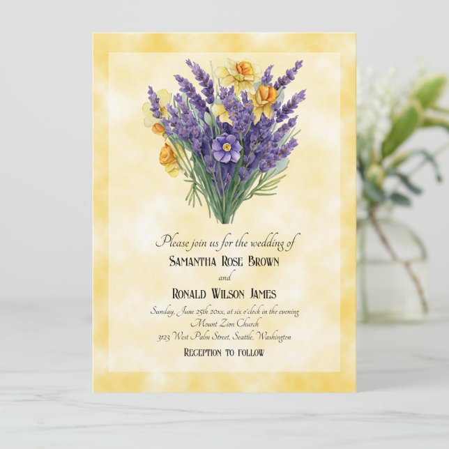 Invitation Lavande et jonquilles sur Mariage Arrière - plan j (Debout devant)