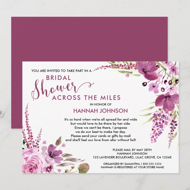 Invitation Lavande et Lilacs Fête des mariées florale par cou (Devant / Derrière)