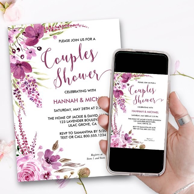 Invitation Lavande et Lilacs Floral Couples Douche (Lavender and Lilacs Couples Shower invitation)
