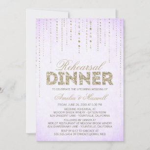 Invitation Lavande et Parties scintillant d'or Regarder Dîner
