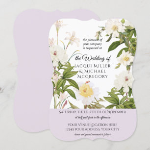 Invitation Lavande et Rose ivoire w Mariage de feuillage feui