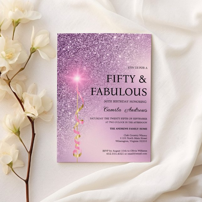 Invitation Lavande étincelante parties scintillant 50e annive (Sparkle lavender gradient glitter 50th Birthday)