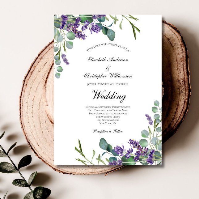 Invitation Lavande Eucalyptus Mariage végétal (Lavender Eucalyptus Elegant Formal Wedding Invitation. Printed or Digital)