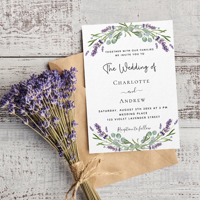Invitation Lavande eucalyptus verdure violet luxe mariage (Créateur téléchargé)