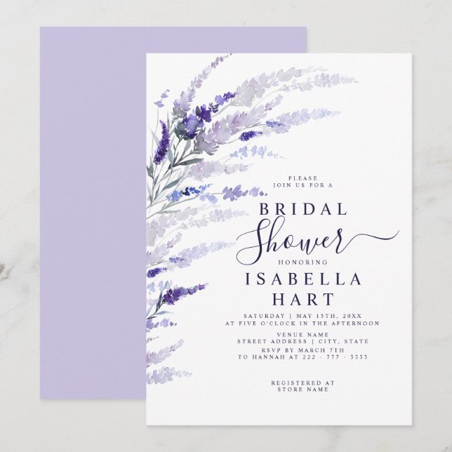 Invitation Lavande Fête des mariées botanique fleurie Lilac B (Devant / Derrière)