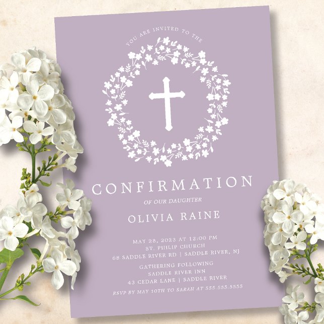 Invitation Lavande Floral Girl première confirmation (Créateur téléchargé)