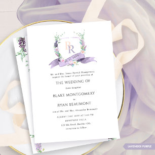 Invitation Lavande Formelle, Violet, Mariage Pastel Monogram