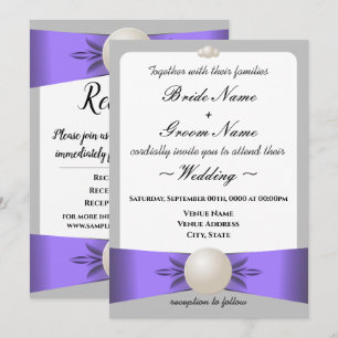 Invitation Lavande & Gris Pearl Ribbon Mariage & Réception