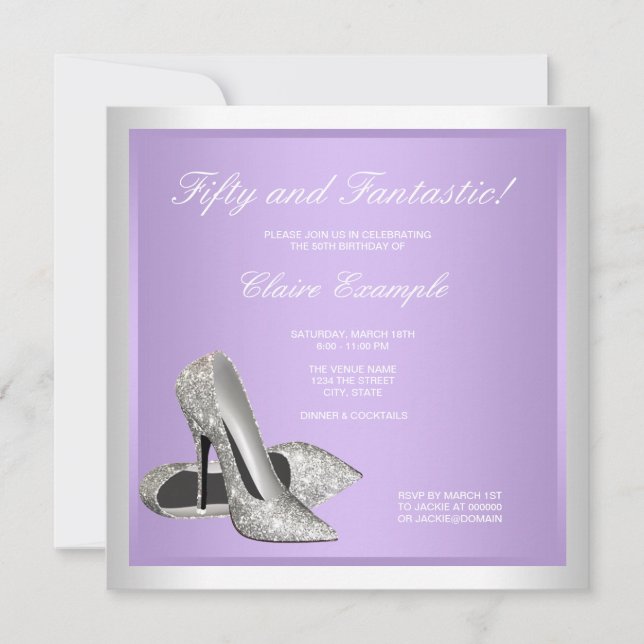 Invitation Lavande Haut talons femmes 50e anniversaire (Devant)