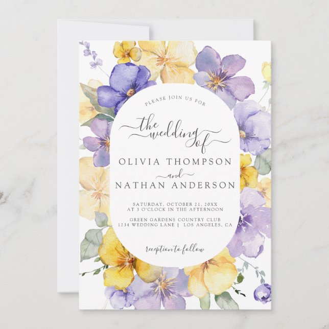 Invitation Lavande jaune Lilac Floral Mariage (Devant)