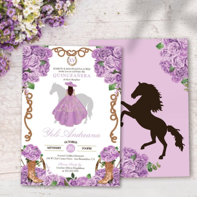 Invitation Lavande légère Western Charra Vestidos Quinceanera (Créateur téléchargé)
