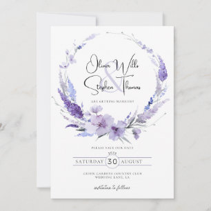Invitation Lavande Lilac Purple Floral Boho Enregistrer La Da
