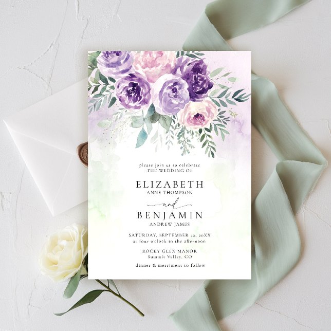 Invitation Lavande Lilac violet Lavande Romantique Chic Flora (purple lavender lilac wedding invitation watercolor floral garden romantic rustic elegant )