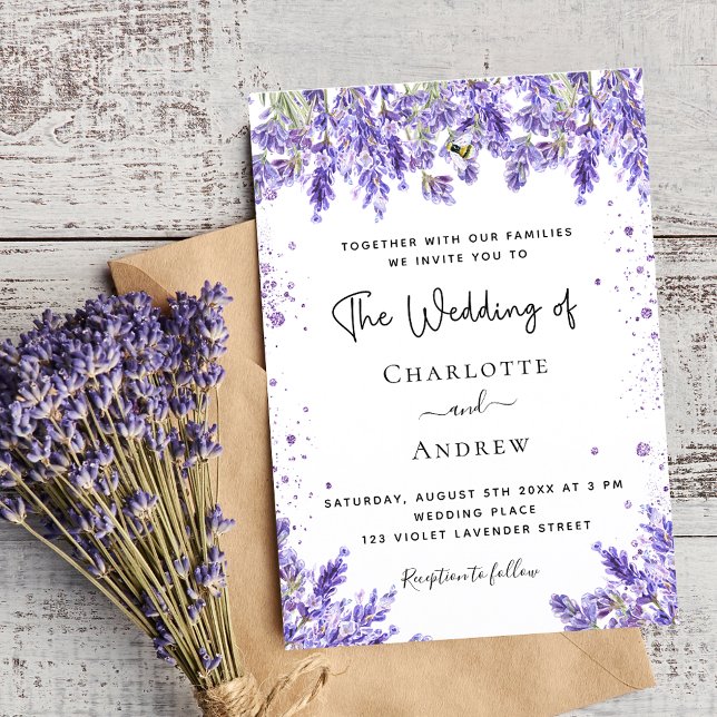 Invitation lavande mariage violet luxe floral (Créateur téléchargé)