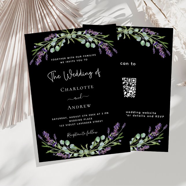 Invitation Lavande noire violet code QR RSVP luxe mariage (Créateur téléchargé)