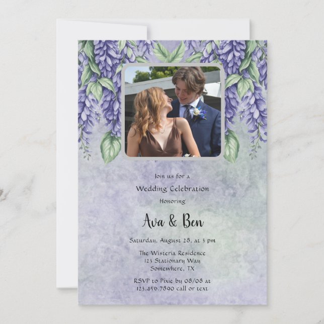 Invitation Lavande Peinte Wisteria Floral Ajouter Mariage pho (Devant)