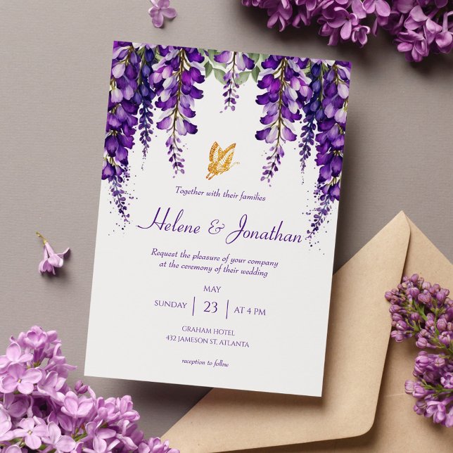 Invitation Lavande Purple Floral Moderne Mariage élégant (Créateur téléchargé)