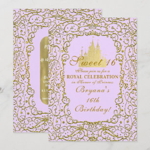 Invitation Lavande Purple & Gold Castle Princess Sweet 16