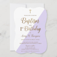 Lavande Purple Gold Cross Baptême 1er anniversaire