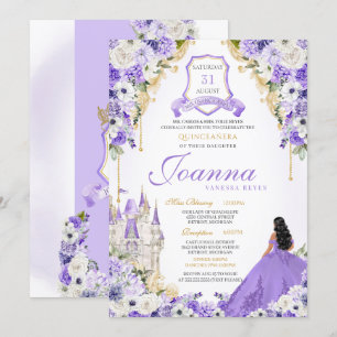 Invitation Lavande Purple & Gold Royal Princess Quinceanera