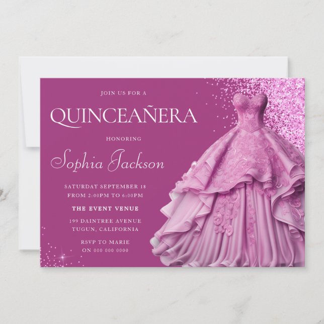 Invitation Lavande Purple Gown Quinceanera Party 15e (Devant)