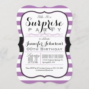 Invitation Lavande Purple & White Stripes Surprise