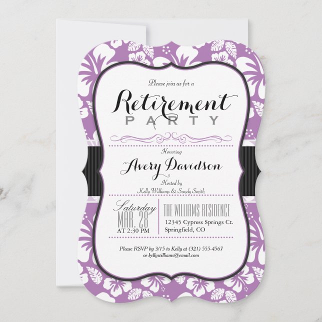Invitation Lavande Purple & White Tropical RetiParty (Devant)