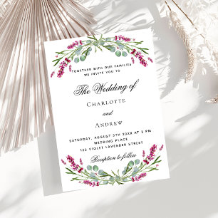 Invitation Lavande rose fleurs verdure mariage luxuriante