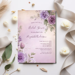 Invitation Lavande rose violet Floral Élégante Fête des marié