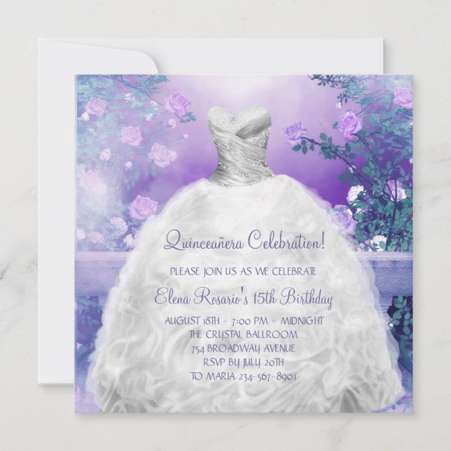 Invitation Lavande Rose violet Quinceanera (Devant)