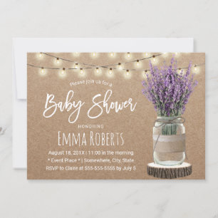 Invitation Lavande Rustique Baby shower Floral Jar Kraft