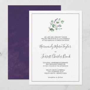 Invitation Lavande rustique et Eucalyptus Mariage officiel