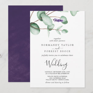 Invitation Lavande rustique et Mariage d'eucalyptus