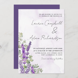 Invitation Lavande rustique et Mariage Eucalyputus