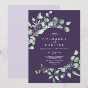 Invitation Lavande rustique & Eucalyptus Purple Mariage Décon