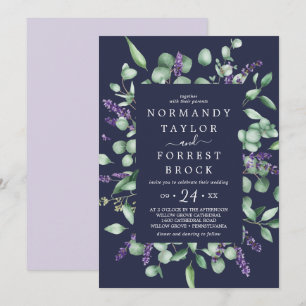Invitation Lavande rustique Mariage de cadre floral bleu ma