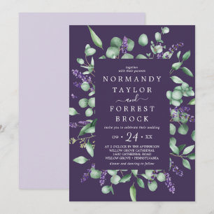 Invitation Lavande rustique   Mariage de cadre floral pourpre