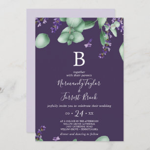 Invitation Lavande rustique   Mariage de monogramme violet