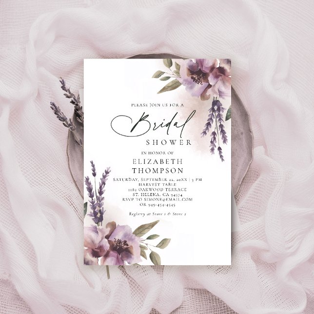 Invitation Lavande Rustique Violet Floral Chic Fête des marié (rustic lavender bridal shower invitation watercolor elegant floral mauve purple barn ranch garden)