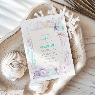Invitation Lavande Turquoise Océan Mariage Tropical Plage