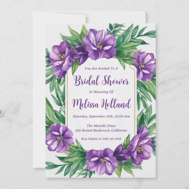 Invitation lavande verdure violet fleurie douche nuptiale (Devant)